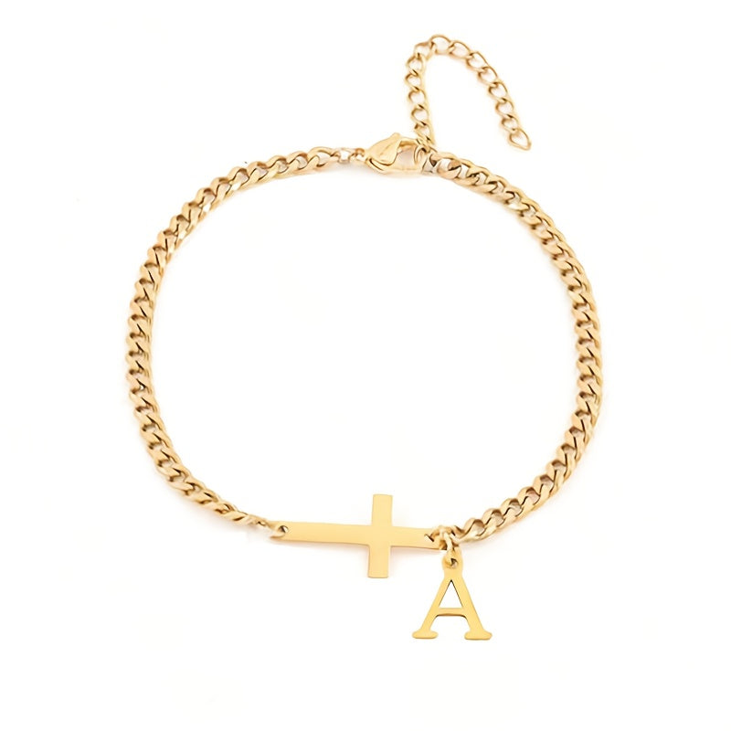 Pulsera Cruz con inicial | Oro