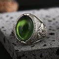 Anillo antiguo con piedra luna verde | Plata