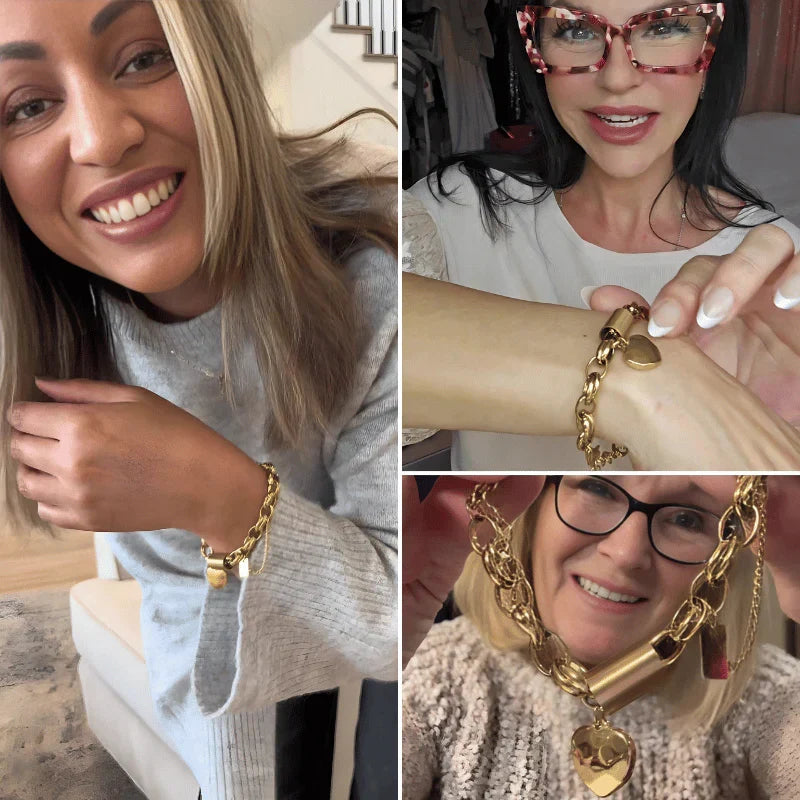Pulsera gruesa Corazones | Oro blanco