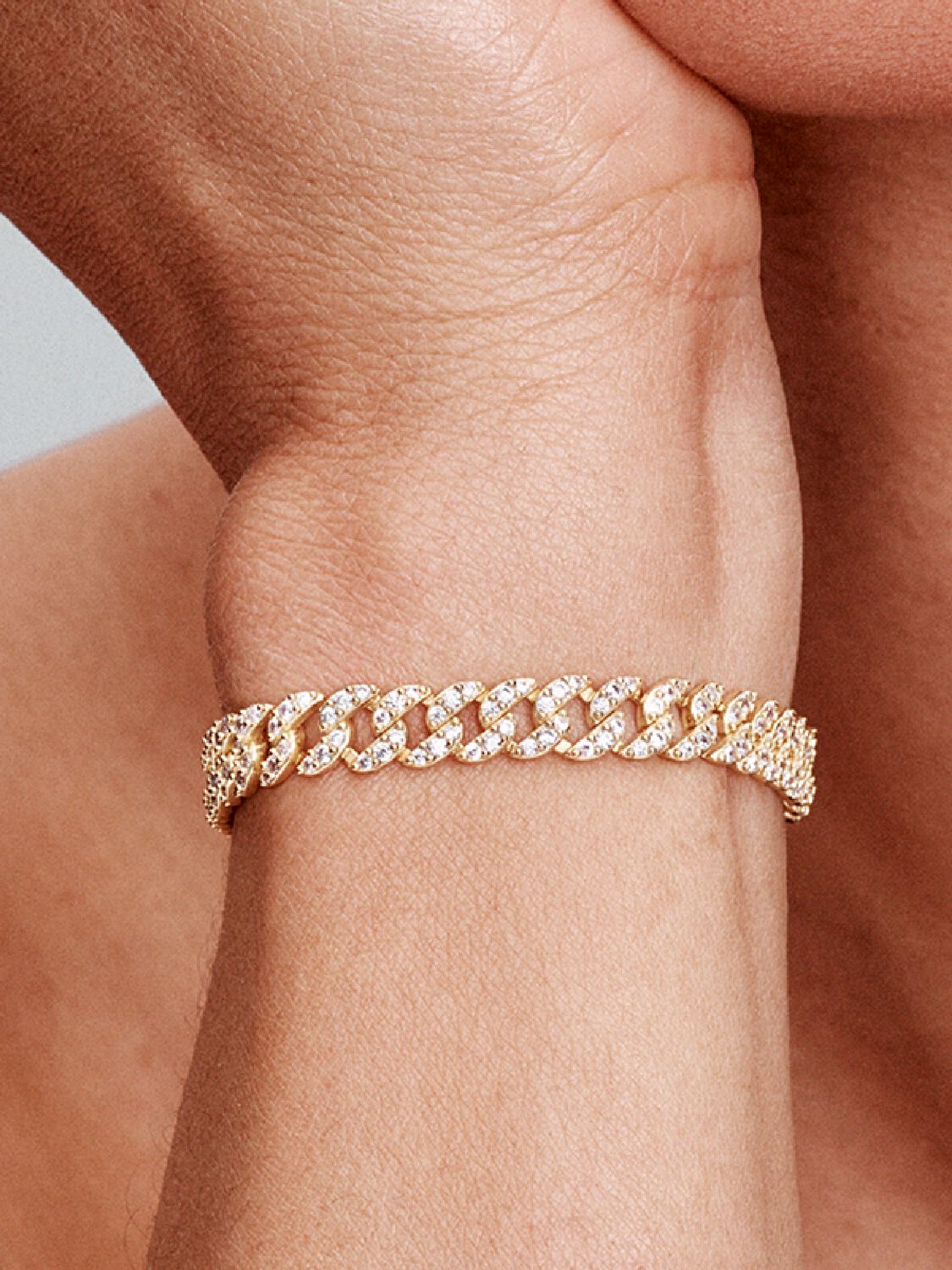 Pulsera cubana con pavé | Oro blanco