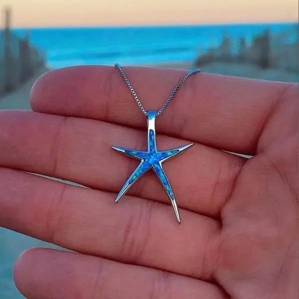 Collar Estrella de mar con ópalo azul | Plata
