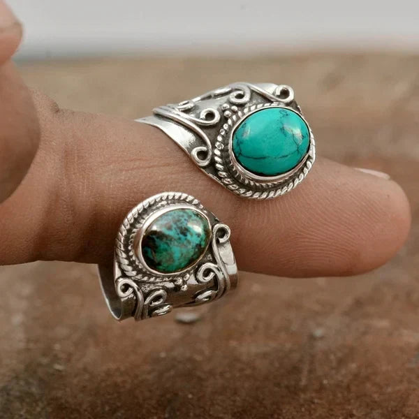 Anillo ajustable con doble turquesa