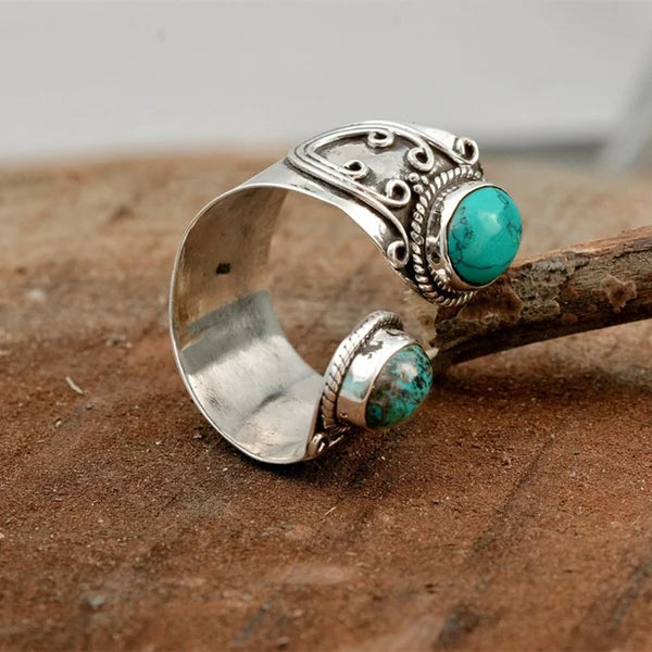 Anillo ajustable con doble turquesa