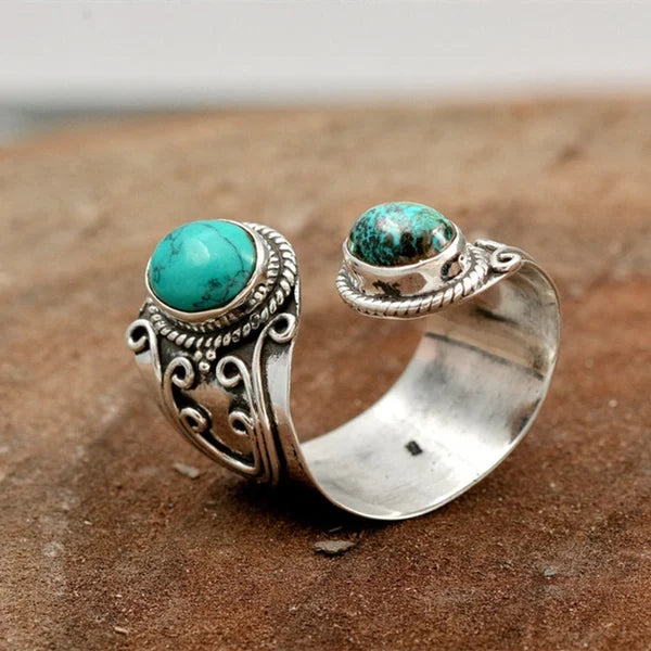 Anillo ajustable con doble turquesa