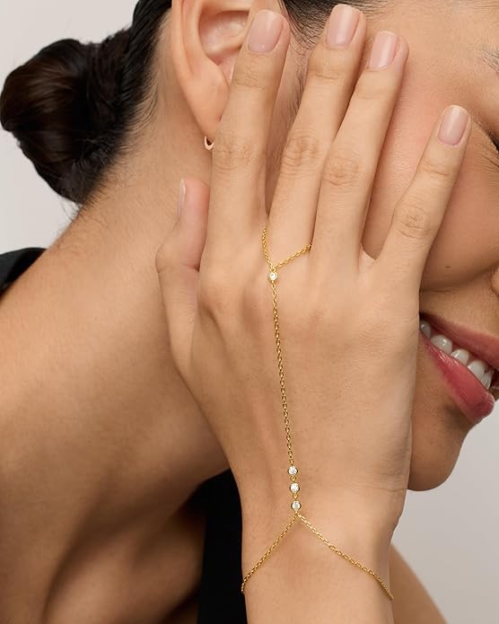 Pulsera esclava de mano con cuentas | Oro