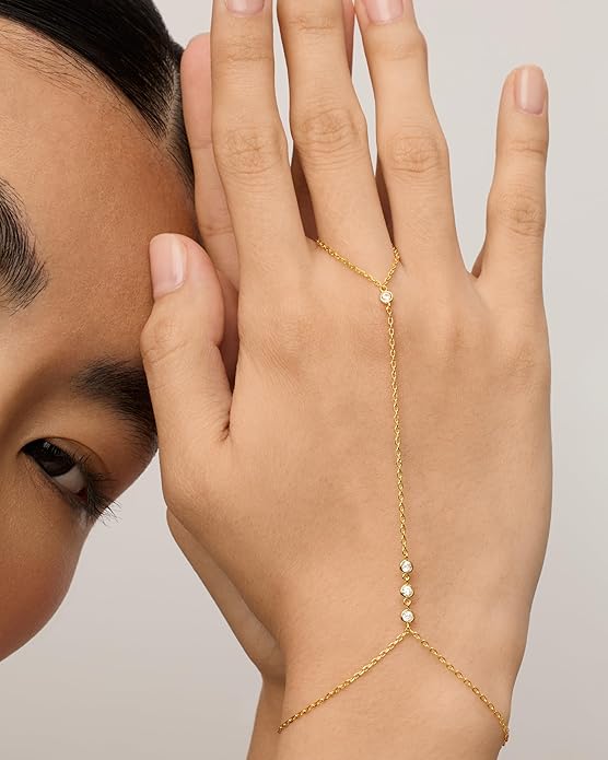 Pulsera esclava de mano con cuentas | Oro
