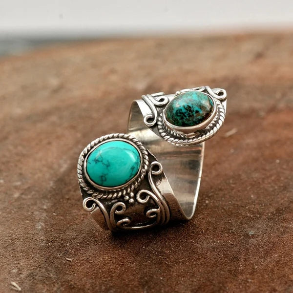 Anillo ajustable con doble turquesa