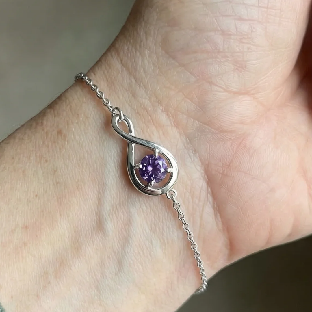 Pulsera Infinito de amatista | Oro blanco