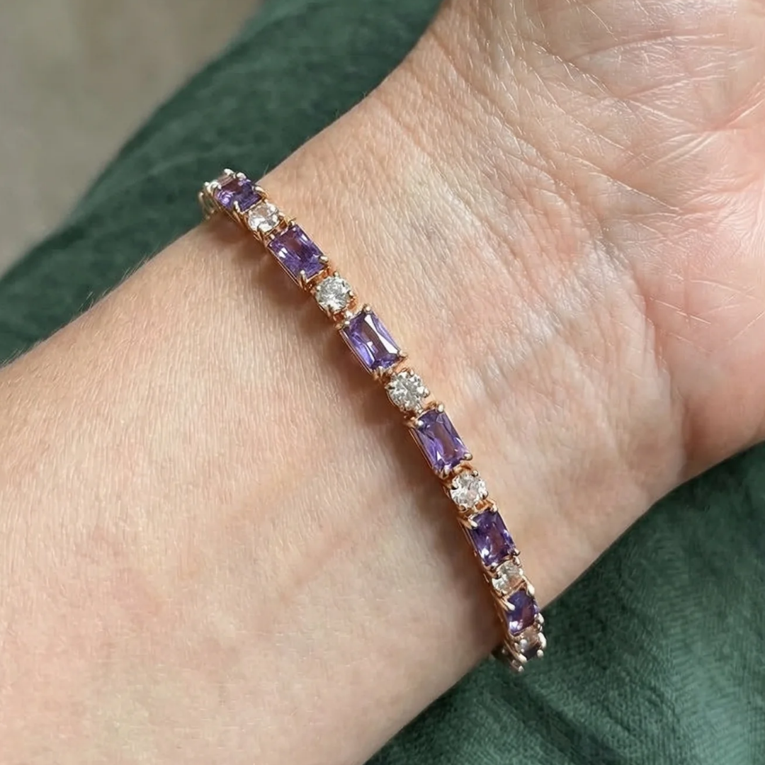 Pulsera tenis Prisma de amatista | Oro rosa