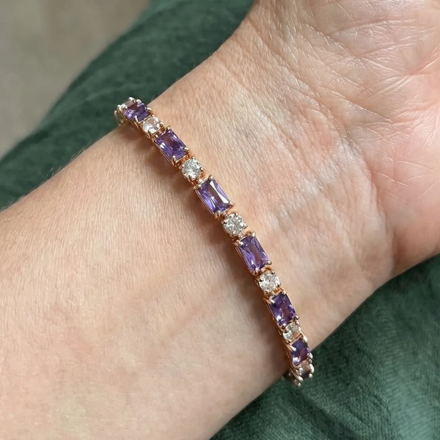 Pulsera tenis Prisma de amatista | Oro rosa