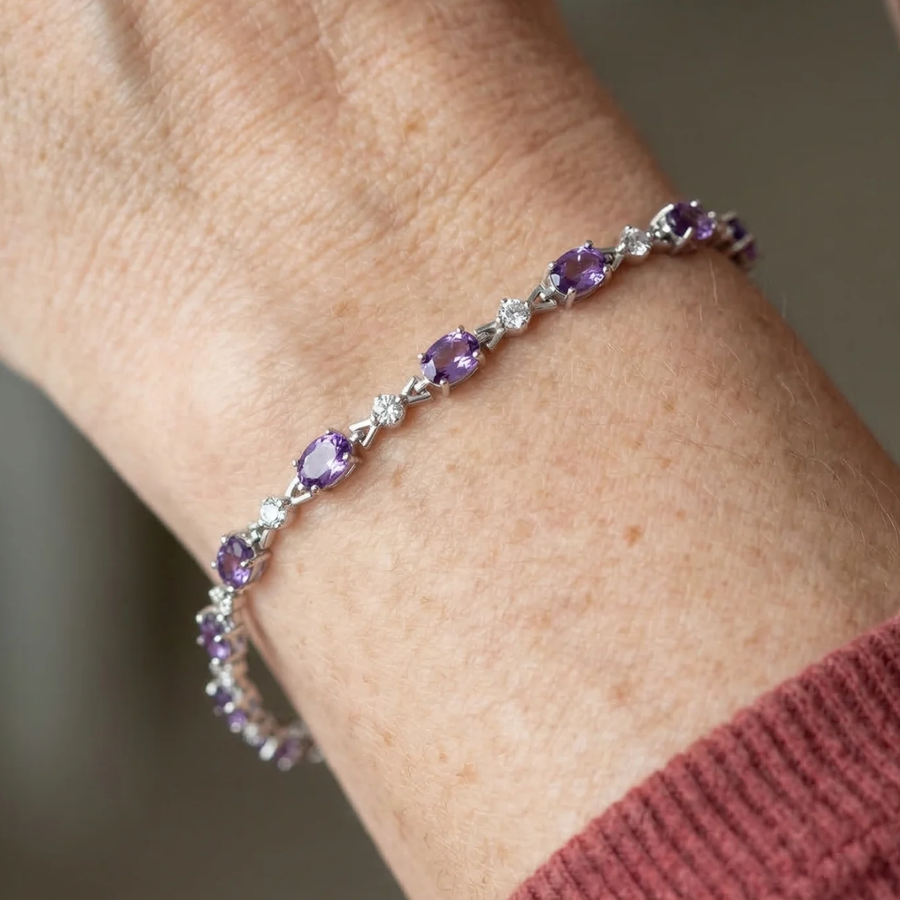 Pulsera Luz de Estrellas de amatista | Oro blanco