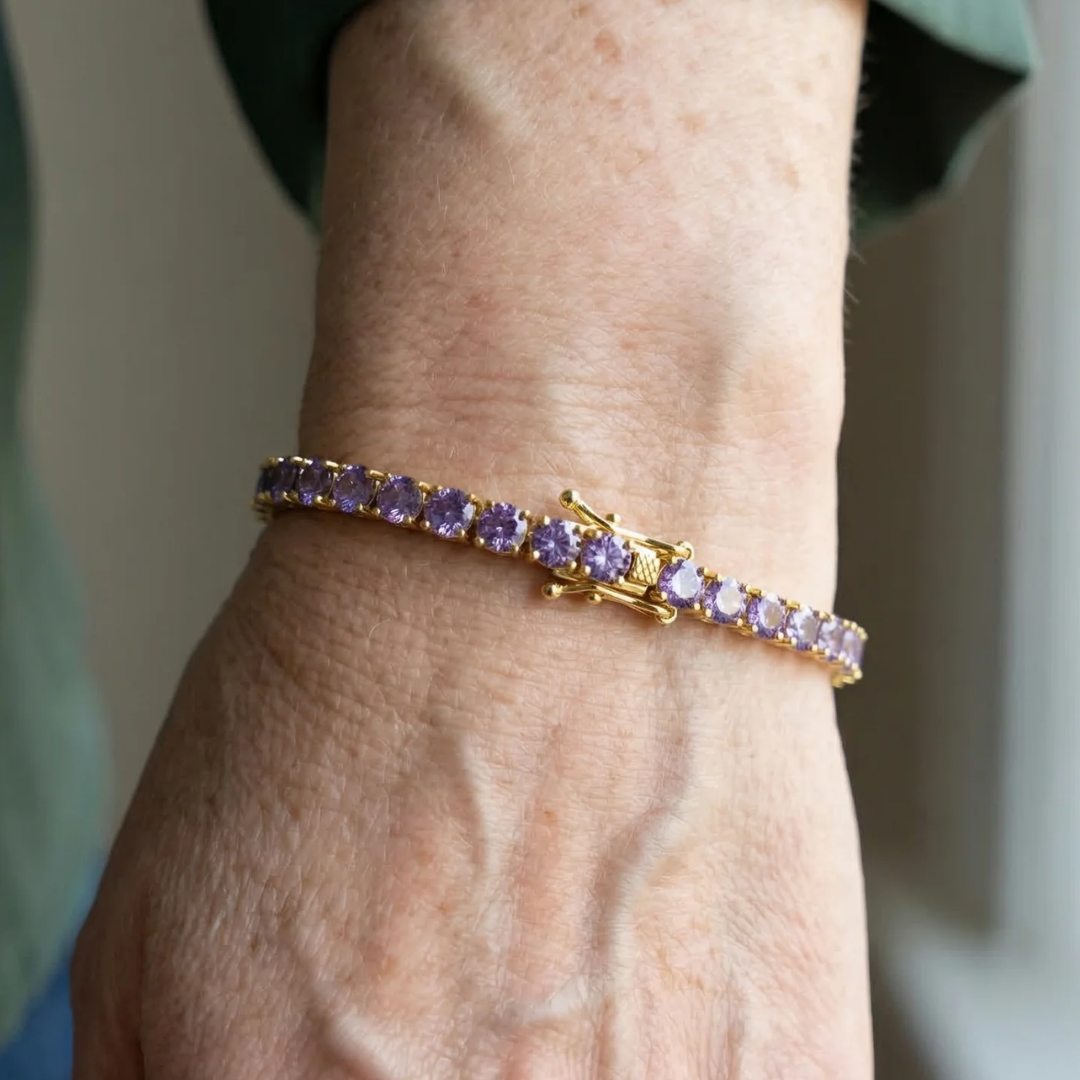 Pulsera tenis de amatista | Oro blanco