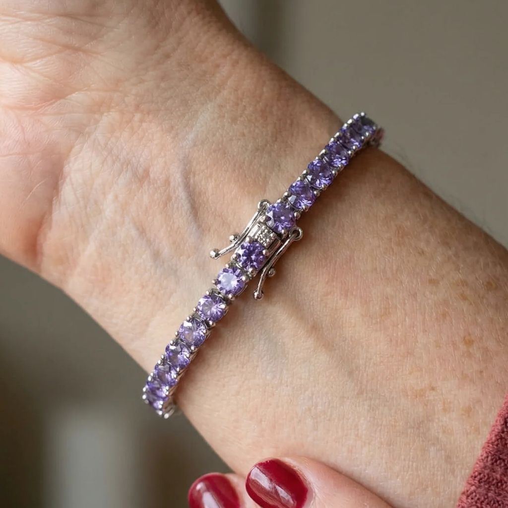 Pulsera tenis de amatista | Oro blanco