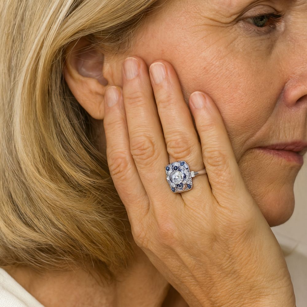 Anillo antiguo con circonita azul celeste | Plata