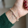 Pulsera tenis Cuadrados Rosados | Oro