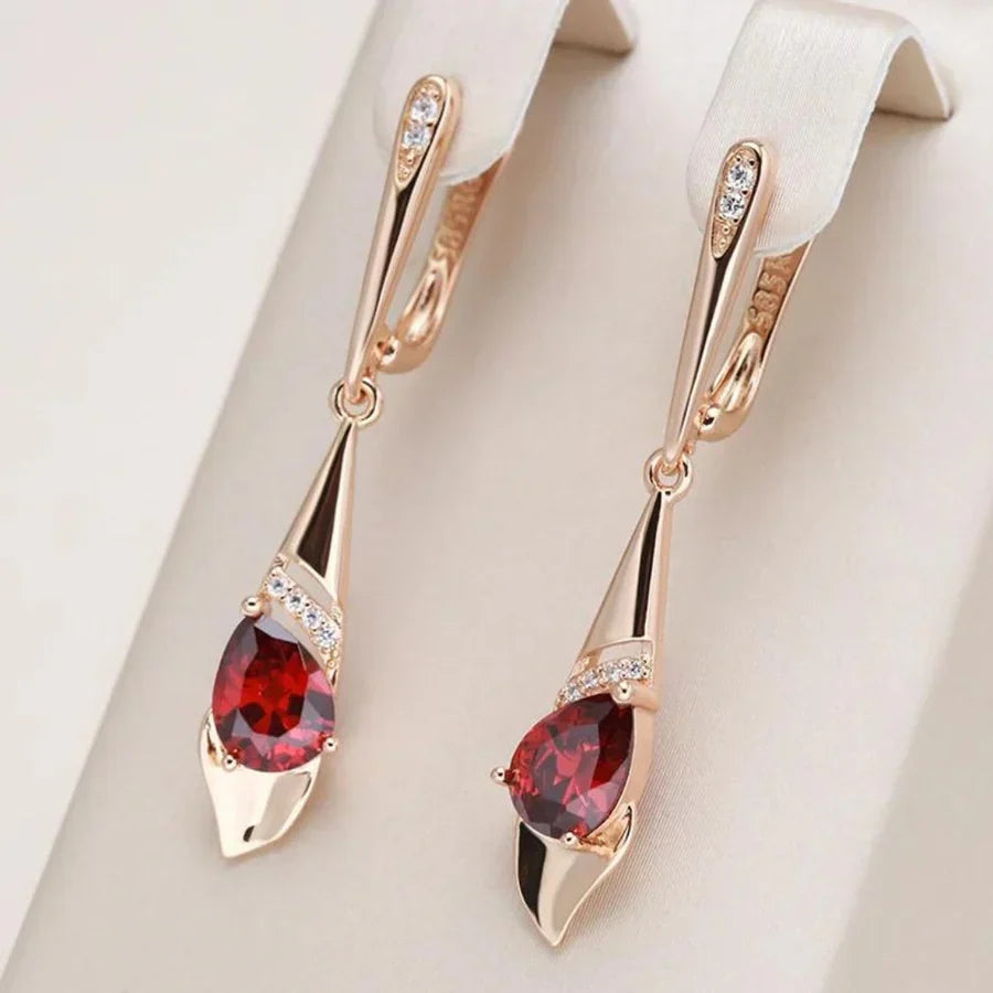 Pendientes colgantes con cristal rojo | Oro