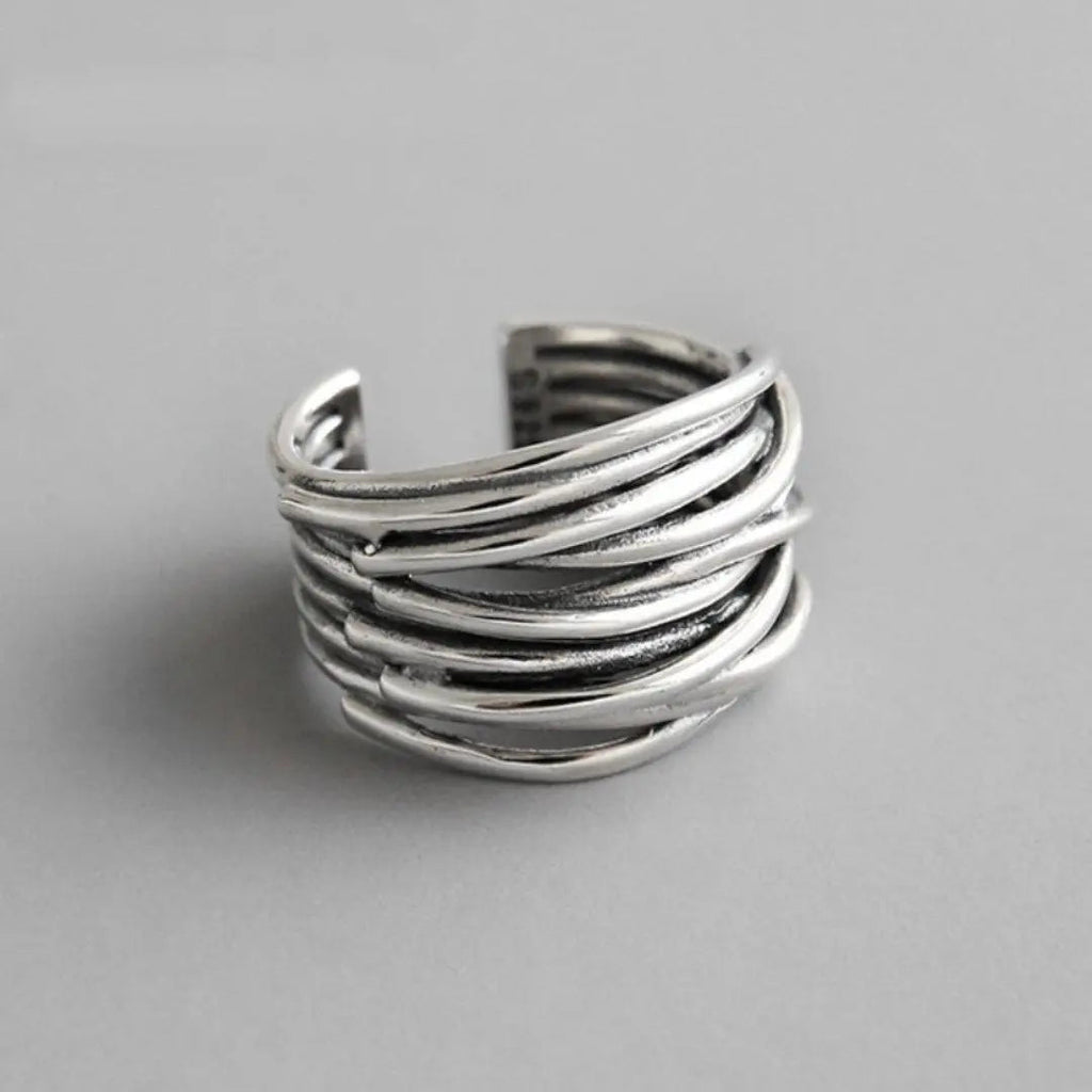 Anillo ajustable en capas | Plata
