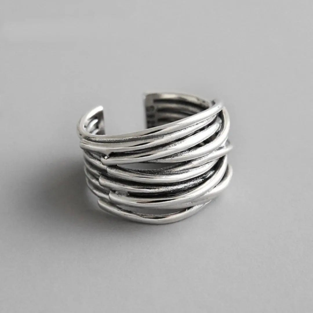 Anillo ajustable en capas | Plata
