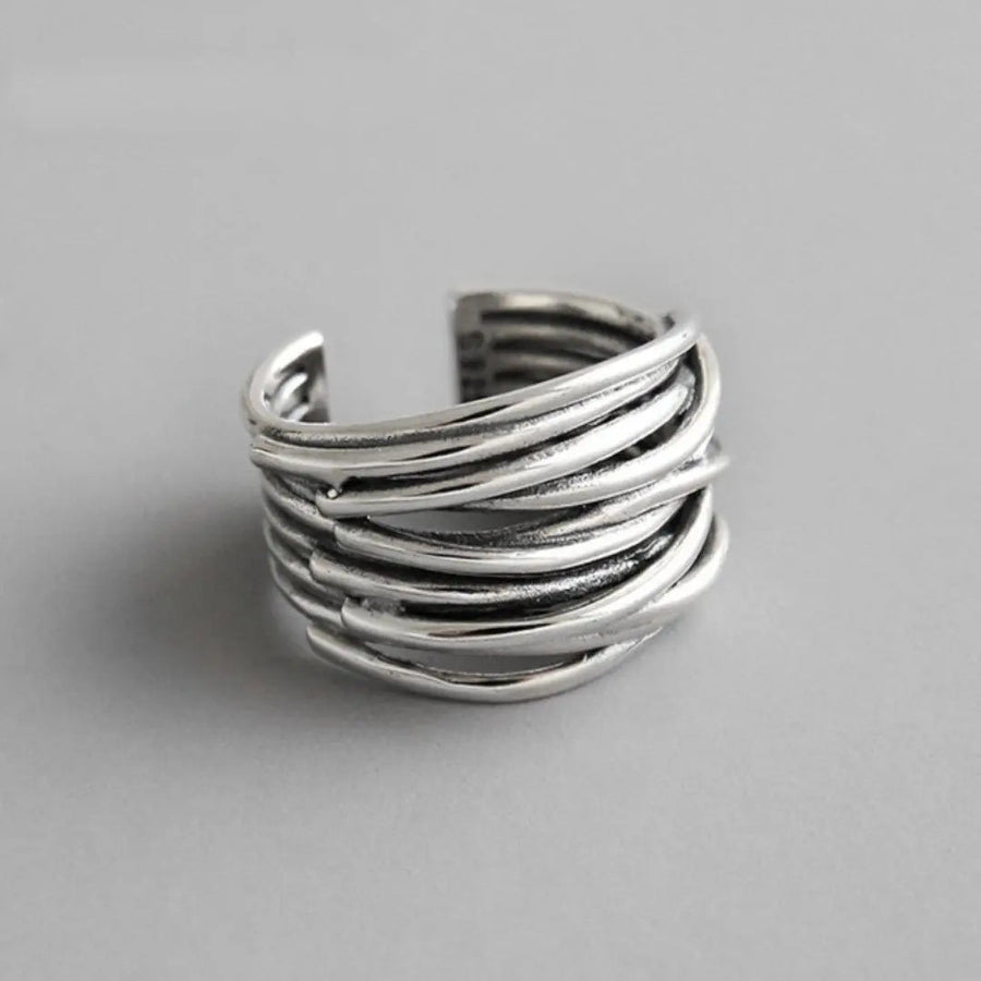 Anillo ajustable en capas | Plata
