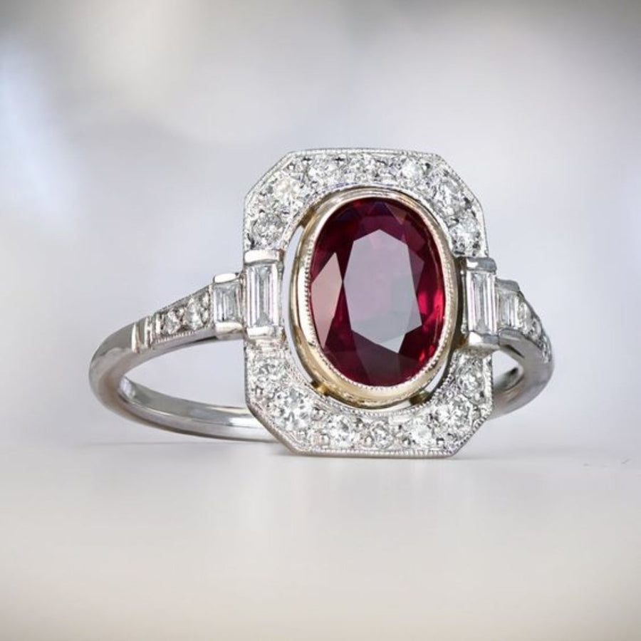 Anillo antiguo con circonita roja | Plata