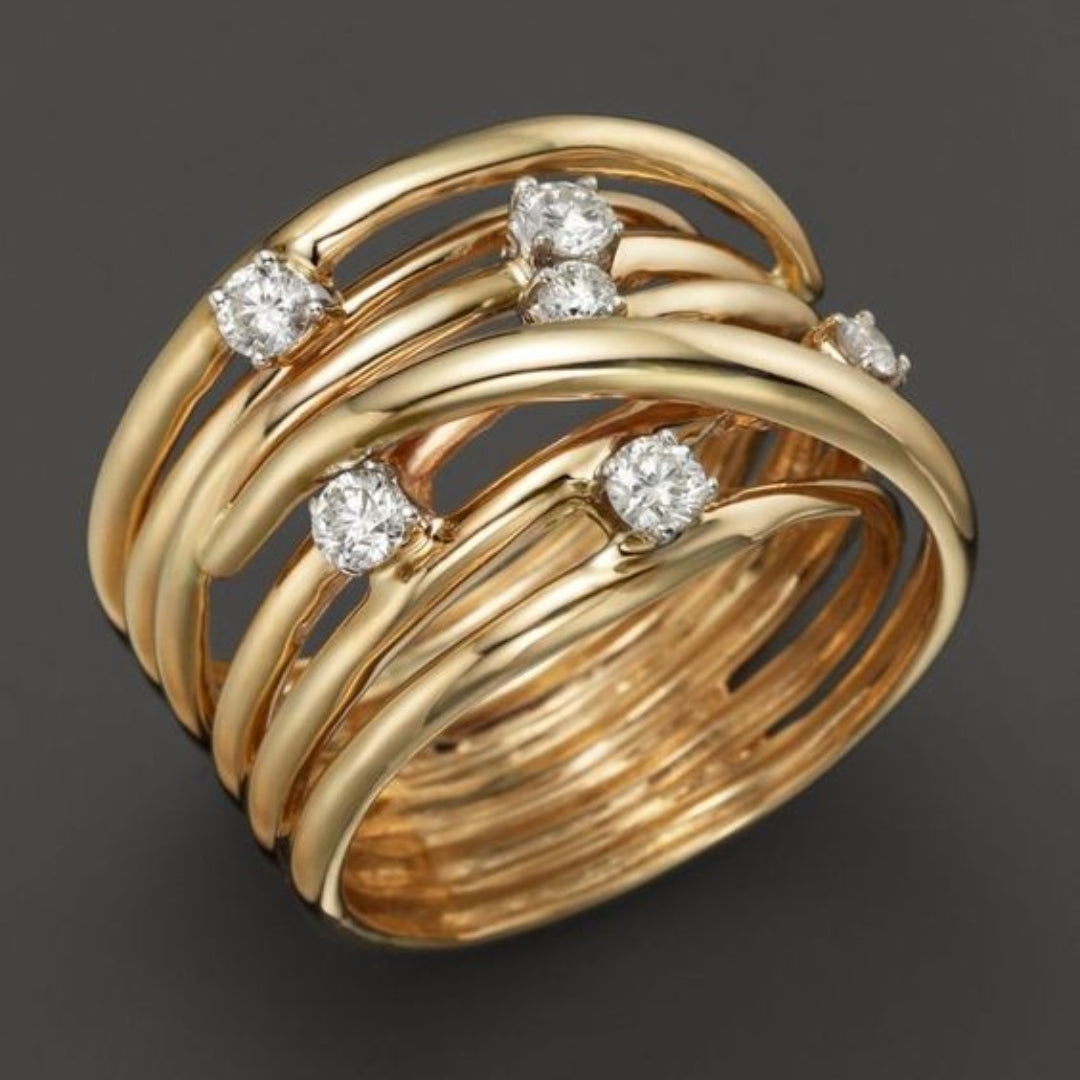 Anillo fino con circonitas | Oro