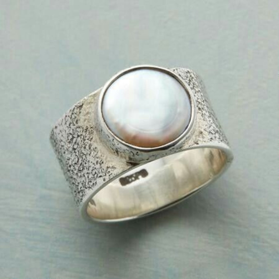 Anillo antiguo con perla blanca | Plata