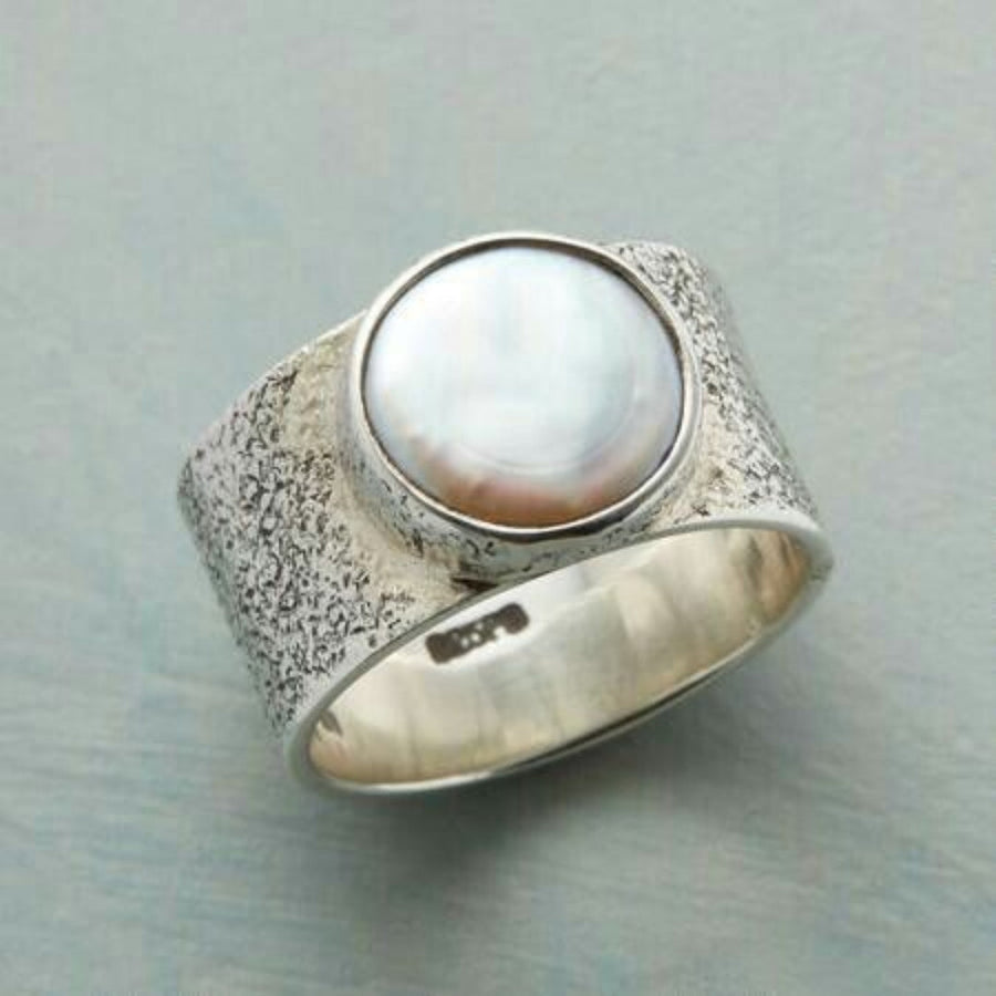 Anillo antiguo con perla blanca | Plata