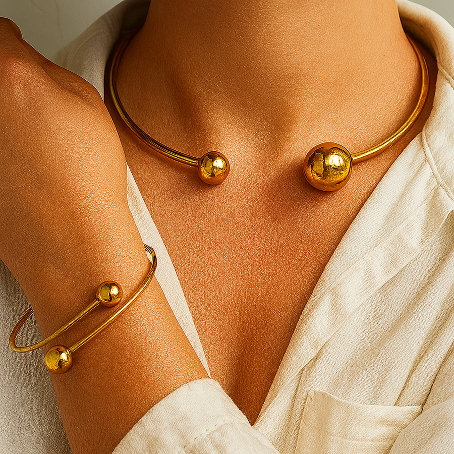Set de gargantilla y brazalete Brillo | Oro
