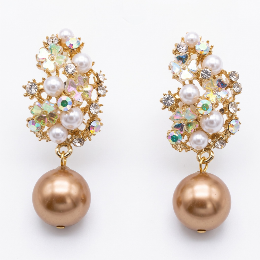 Pendientes Flor con perla | Oro