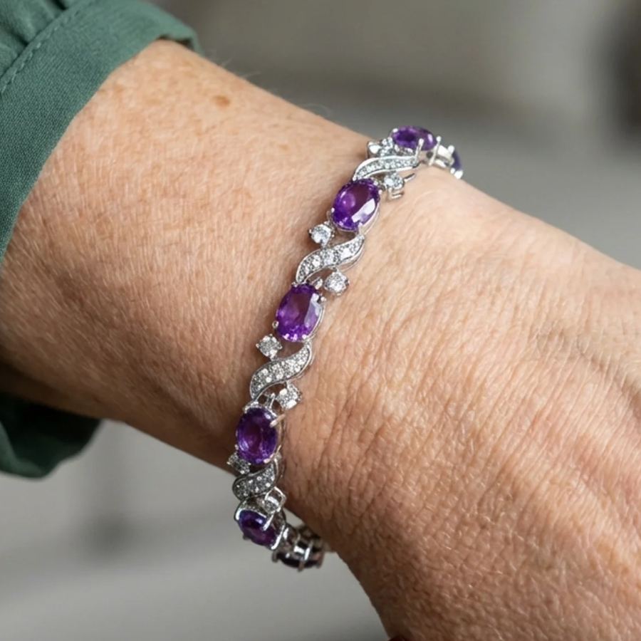 Pulsera Gema Amatista | Oro blanco