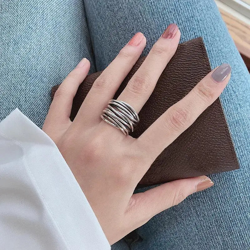 Anillo ajustable en capas | Plata