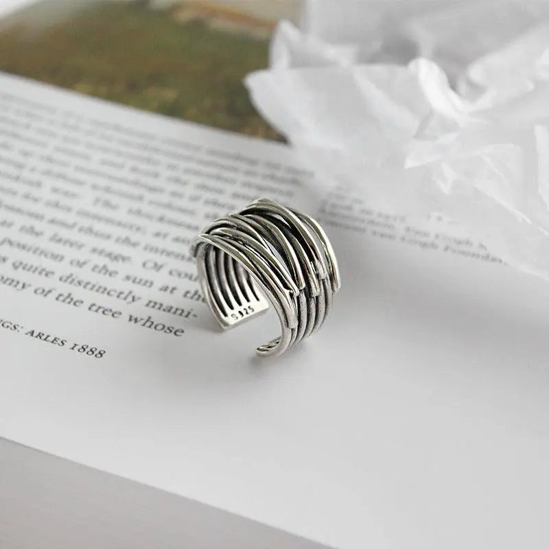 Anillo ajustable en capas | Plata