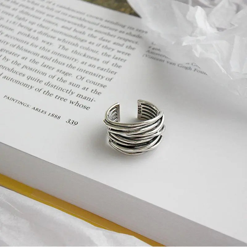 Anillo ajustable en capas | Plata