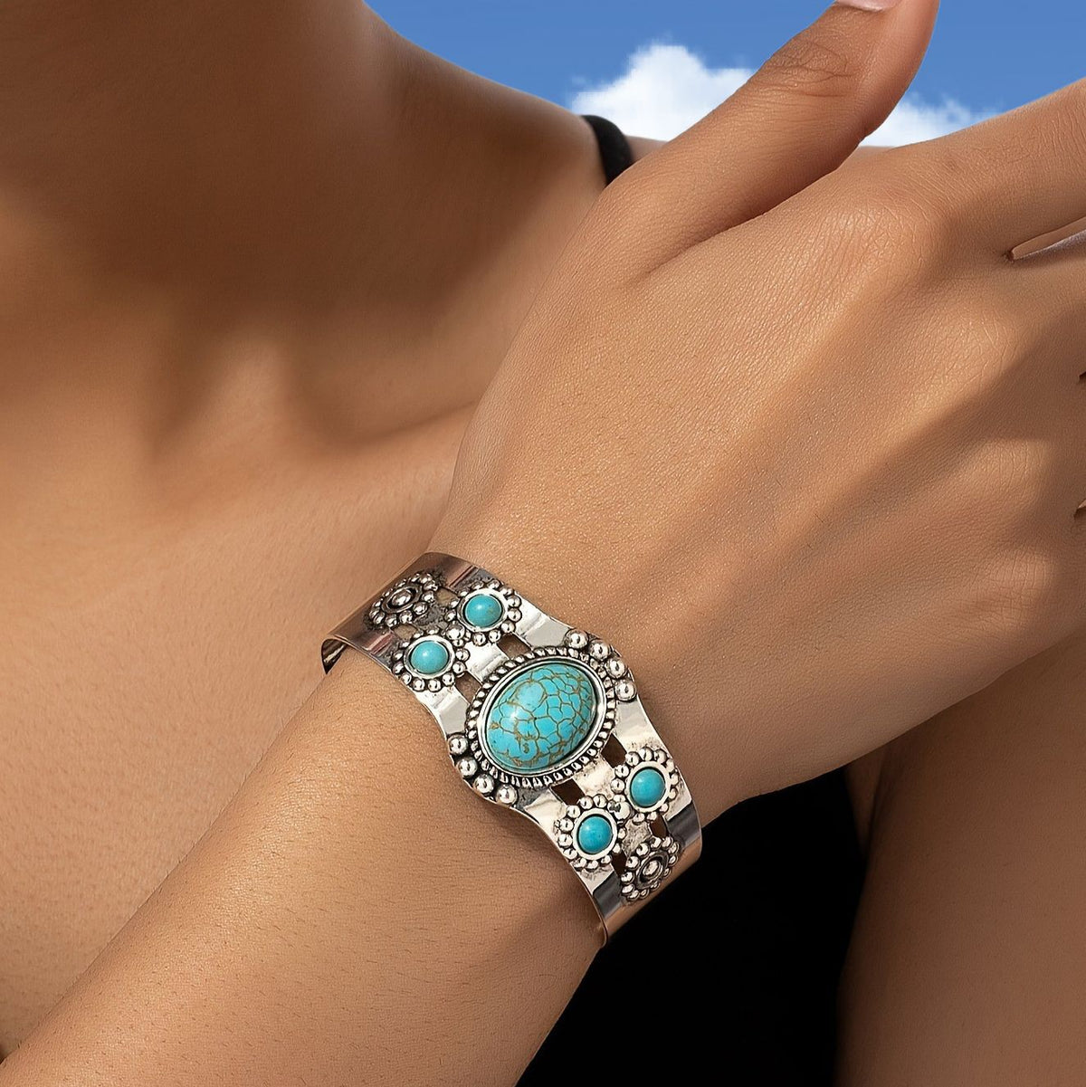 Brazalete turquesa Serena | Oro blanco