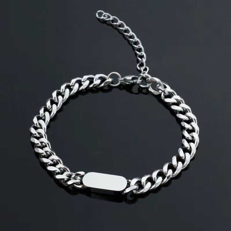 Pulsera cadena cubana con chapa | Oro blanco