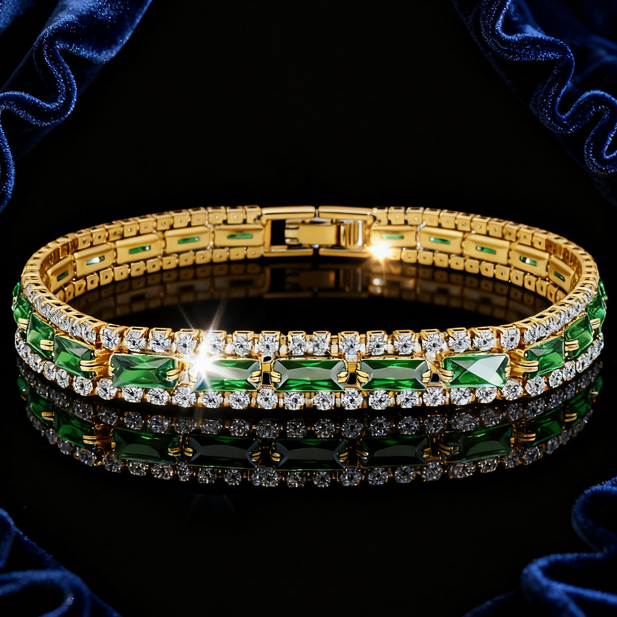Pulsera statement verde esmeralda | Oro