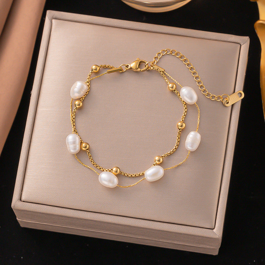 Pulsera de perlas en capas | Oro