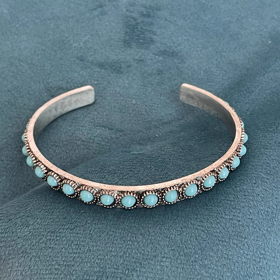 Pulsera abierta turquesa Talía | Oro blanco