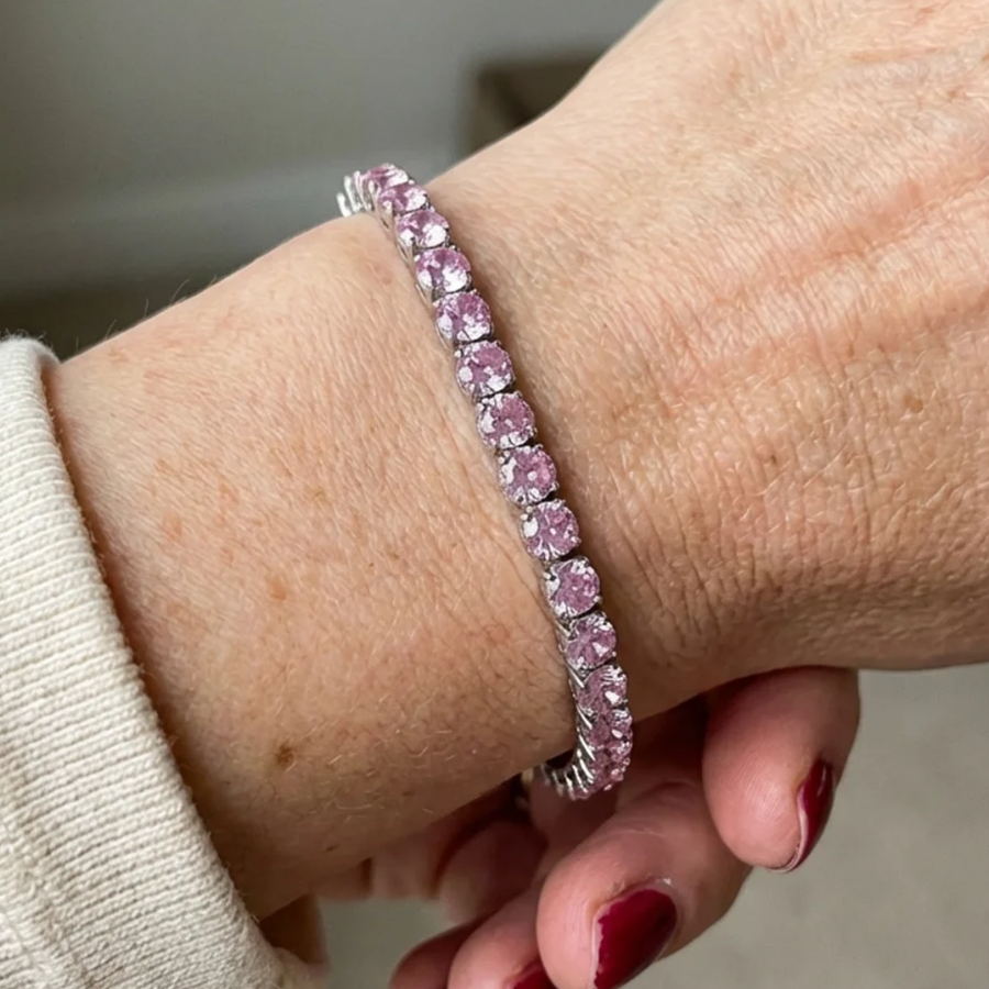 Pulsera tenis de zafiro rosa | Oro blanco