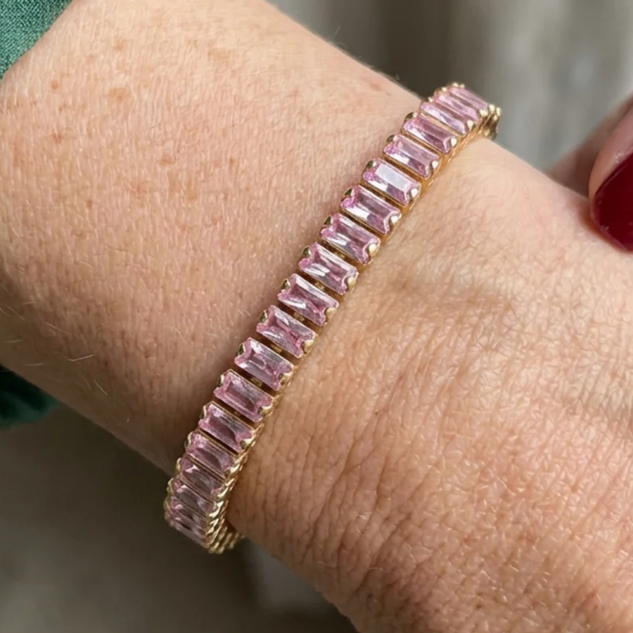 Pulsera tenis Verdea zafiro rosa | Oro