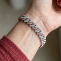 Pulsera cubana Brillo Rosa | Oro blanco