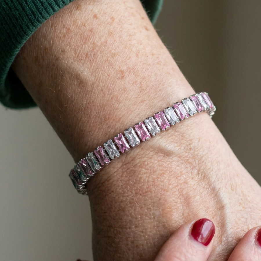 Pulsera tenis Raya Rosa | Oro blanco