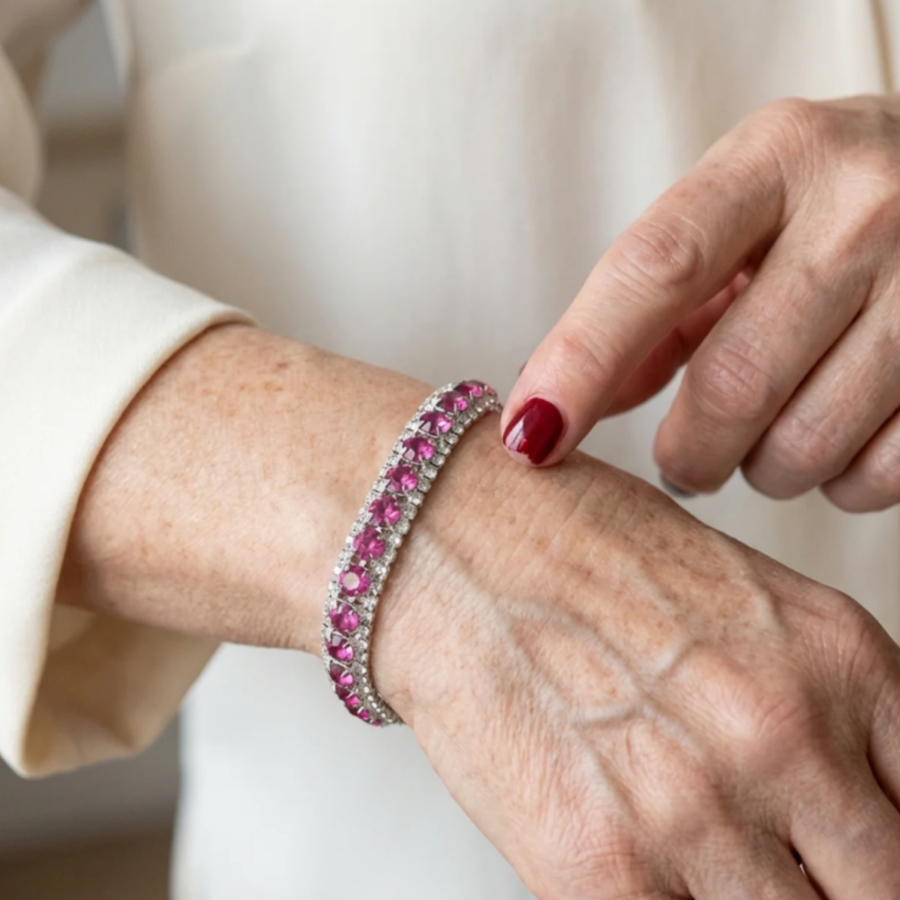 Pulsera tenis Brillo Rosa | Oro blanco