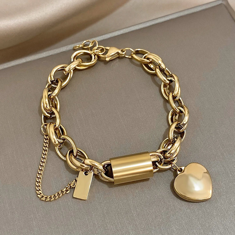 Pulsera gruesa Corazones | Oro