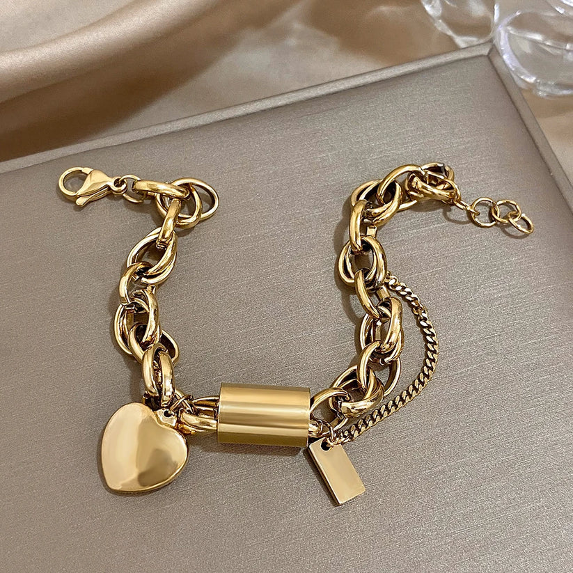 Pulsera gruesa Corazones | Oro
