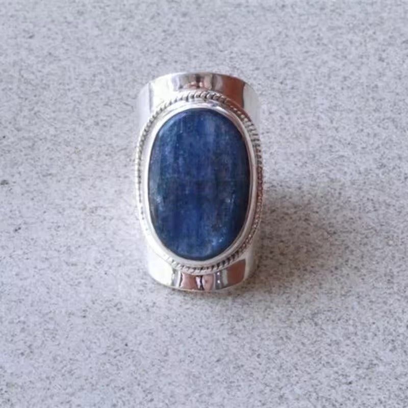 Anillo antiguo con piedra azul | Oro y plata