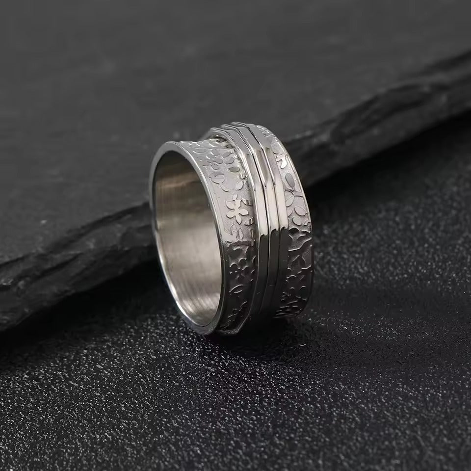 Anillo giratorio fino | Oro y plata