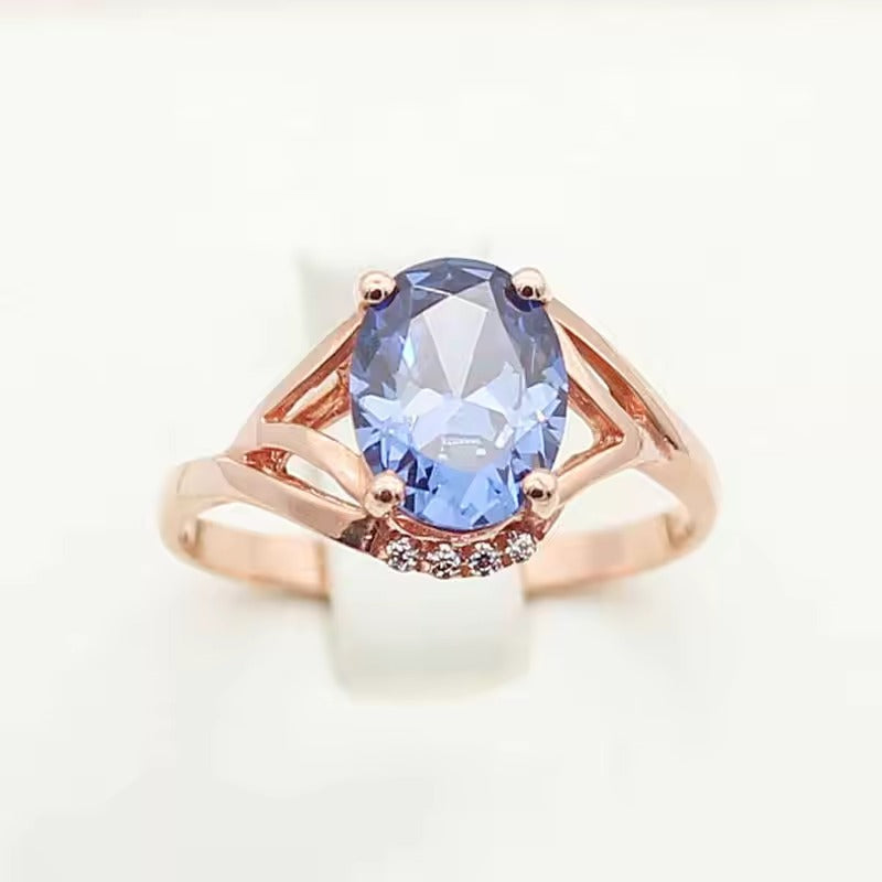 Anillo antiguo con cristal azul | Oro rosa