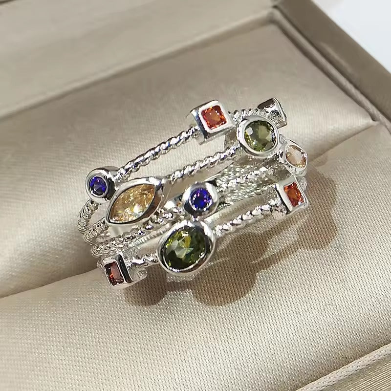 Anillo en capas con cristal verde | Plata