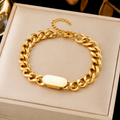Pulsera cadena cubana con chapa | Oro